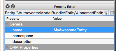 Screenshot of the property editor showing the different names of entity